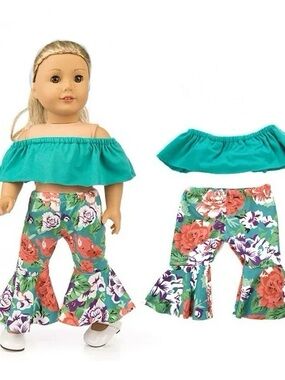 18 inch Doll Boat Neck Top and Bell Bottom Floral Summer Set